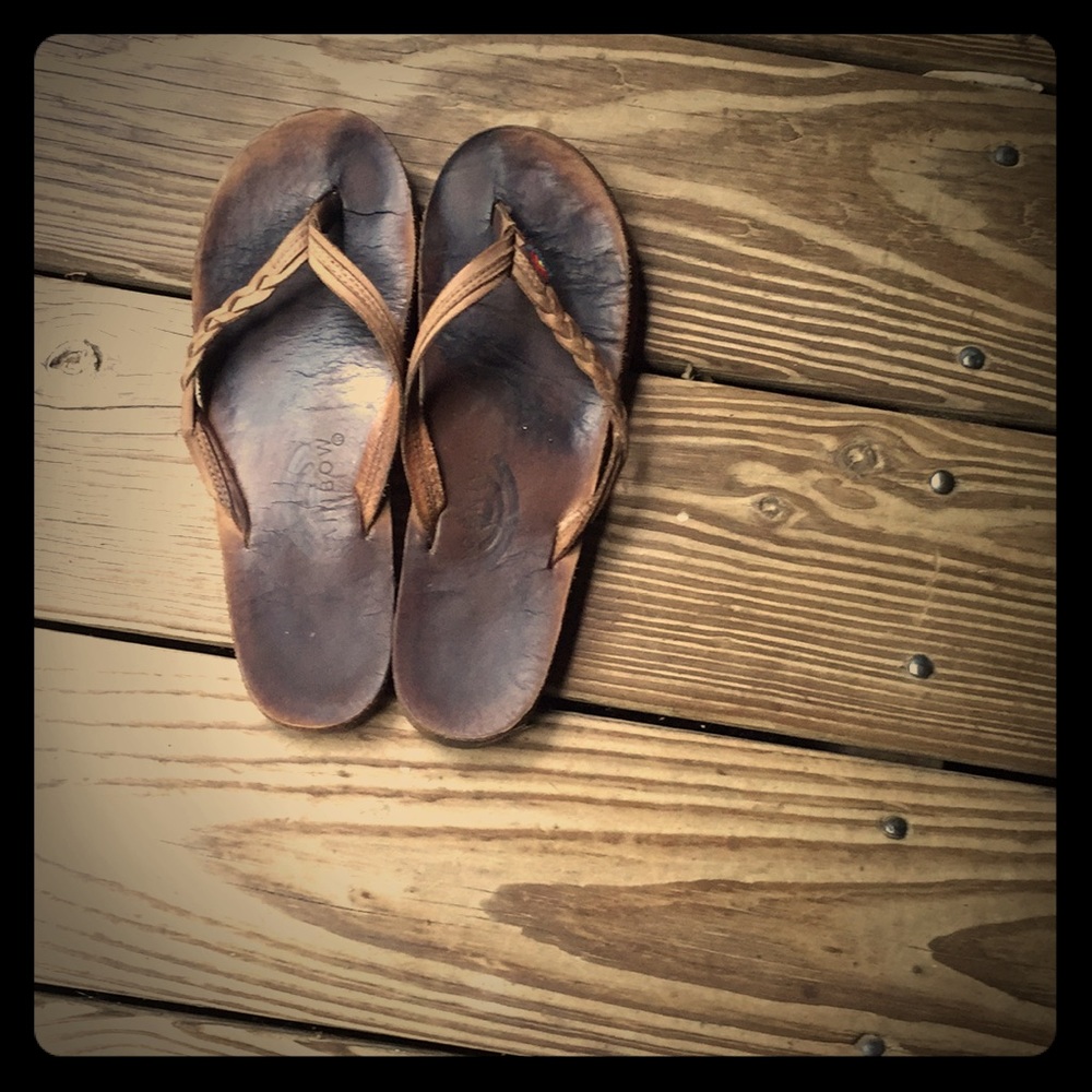 Thin strap, braided rainbow sandals